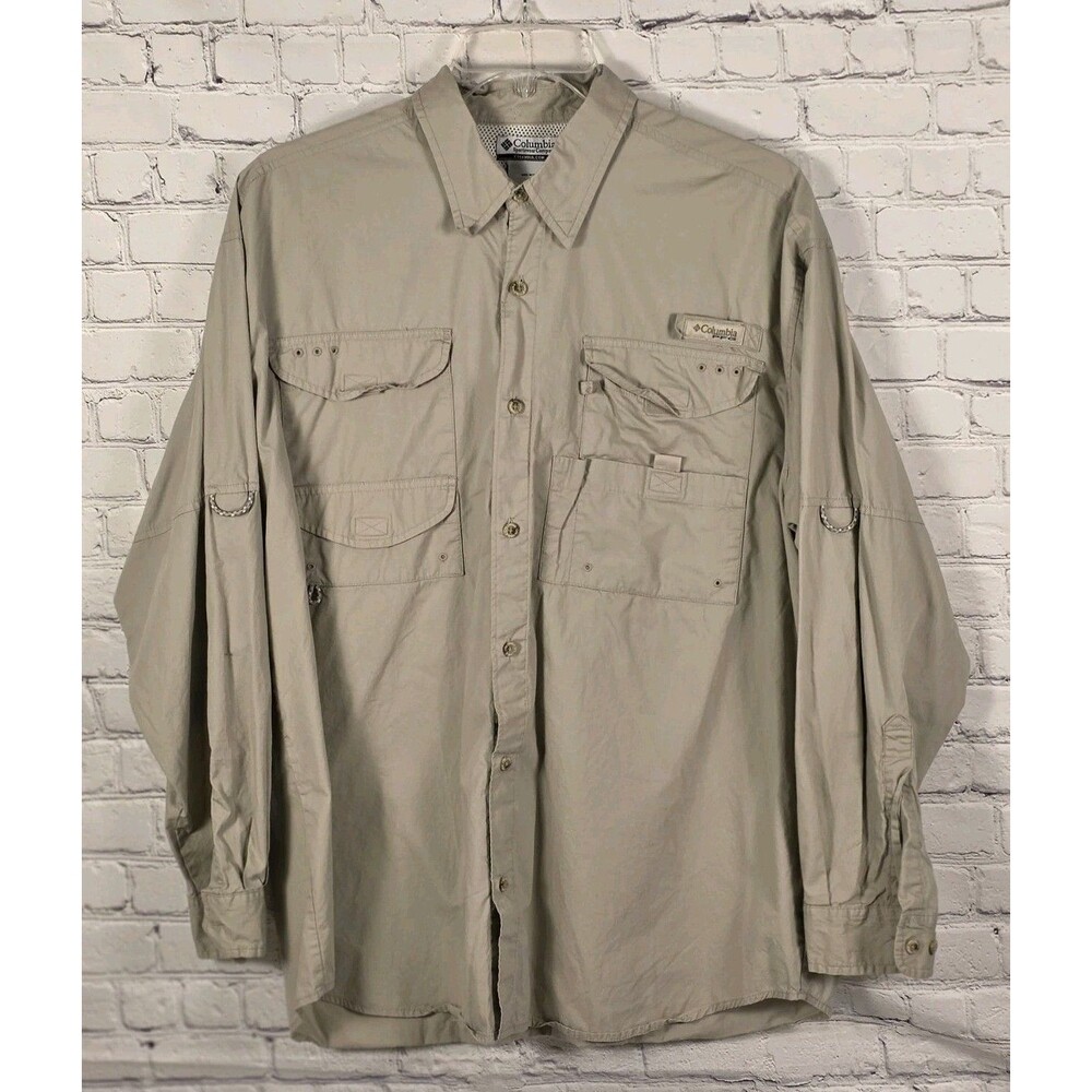 Columbia PFG Men's Large Beige Long Sleeve Fishing Shirt